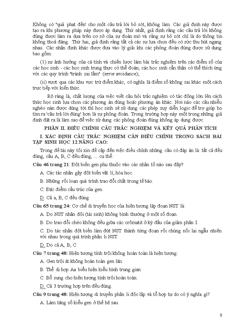 image for page Bước đầu nghiên cứu cách điều chỉnh một số câu trắc nghiệm khách quan trong sách bài tập môn sinh học lớp 12 nâng cao