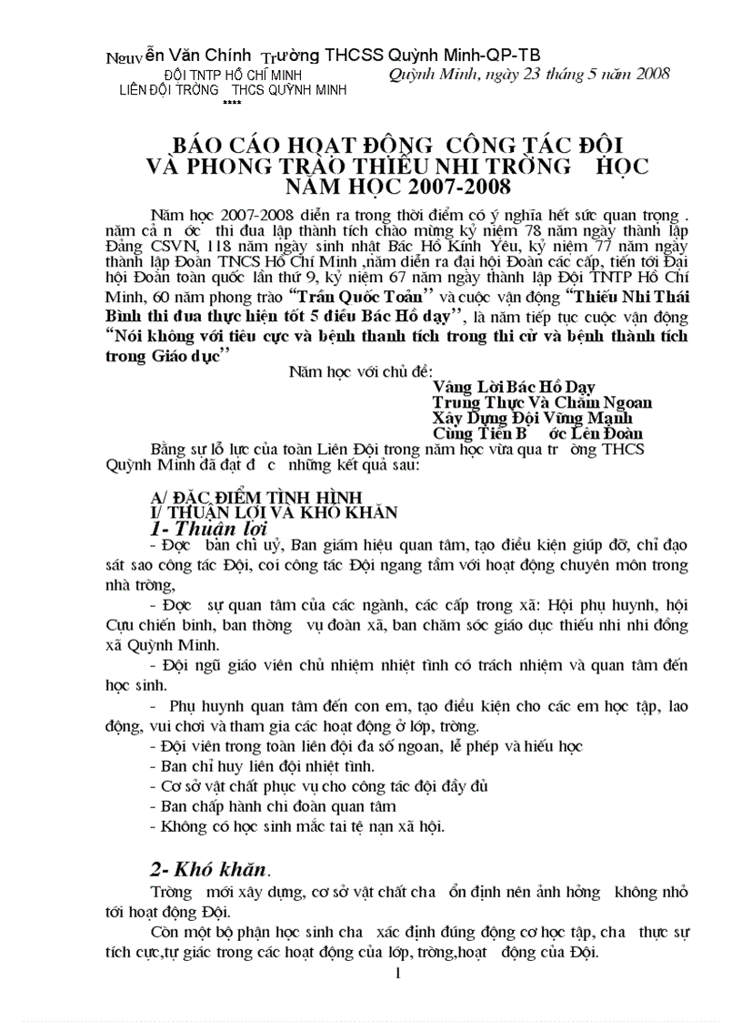 image for page Báo cáo công tác đội 1