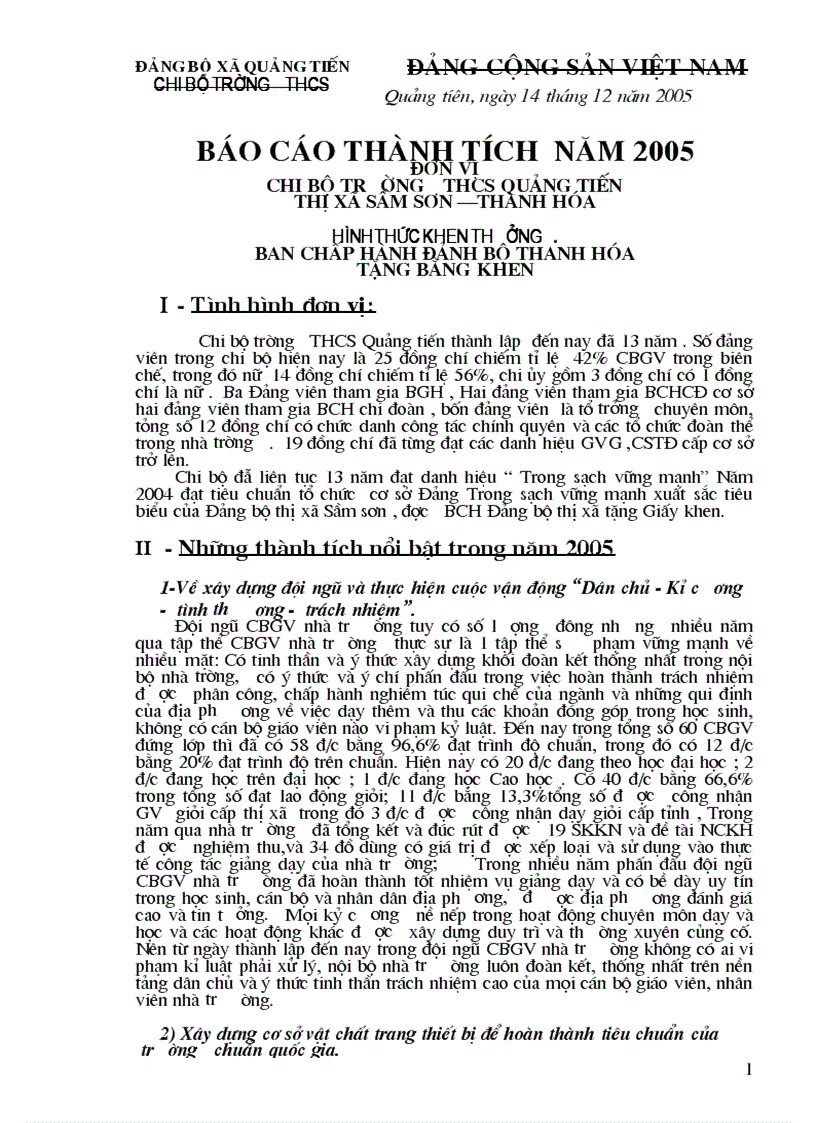 image for page Báo cáo thành tích Chi bộ 1