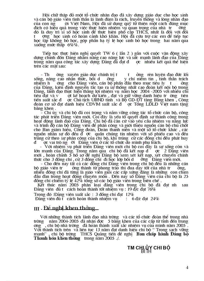 image for page Báo cáo thành tích Chi bộ 1