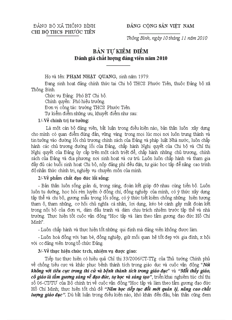 image for page Bản tự kiểm điểm Đảng viên 2010 1