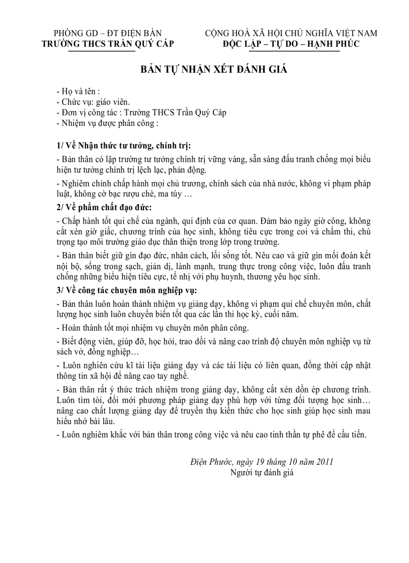 image for page Bản tự nhận xét cá nhân 1