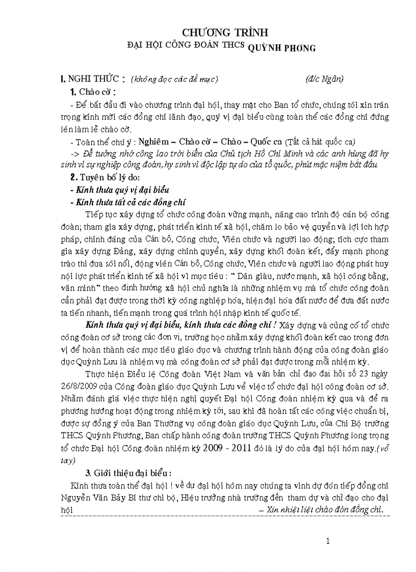 image for page C trình Đại hội Công đoàn có lời dẫn