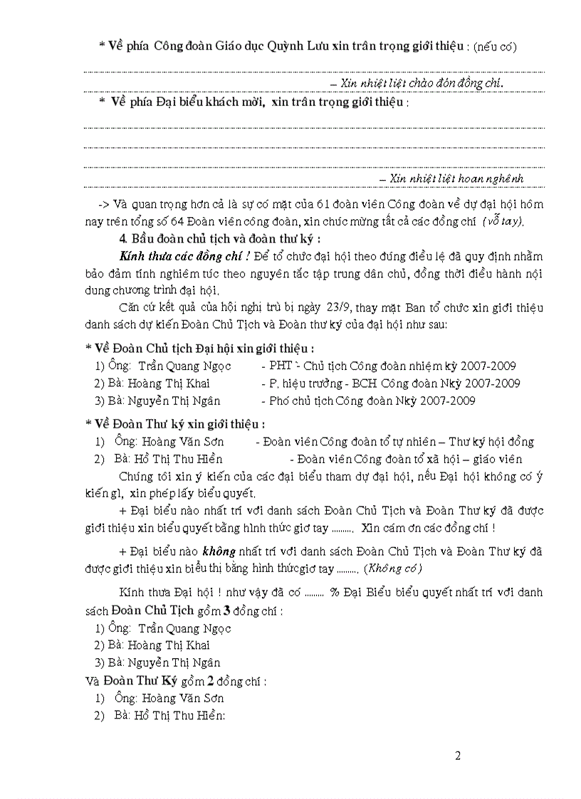 image for page C trình Đại hội Công đoàn có lời dẫn