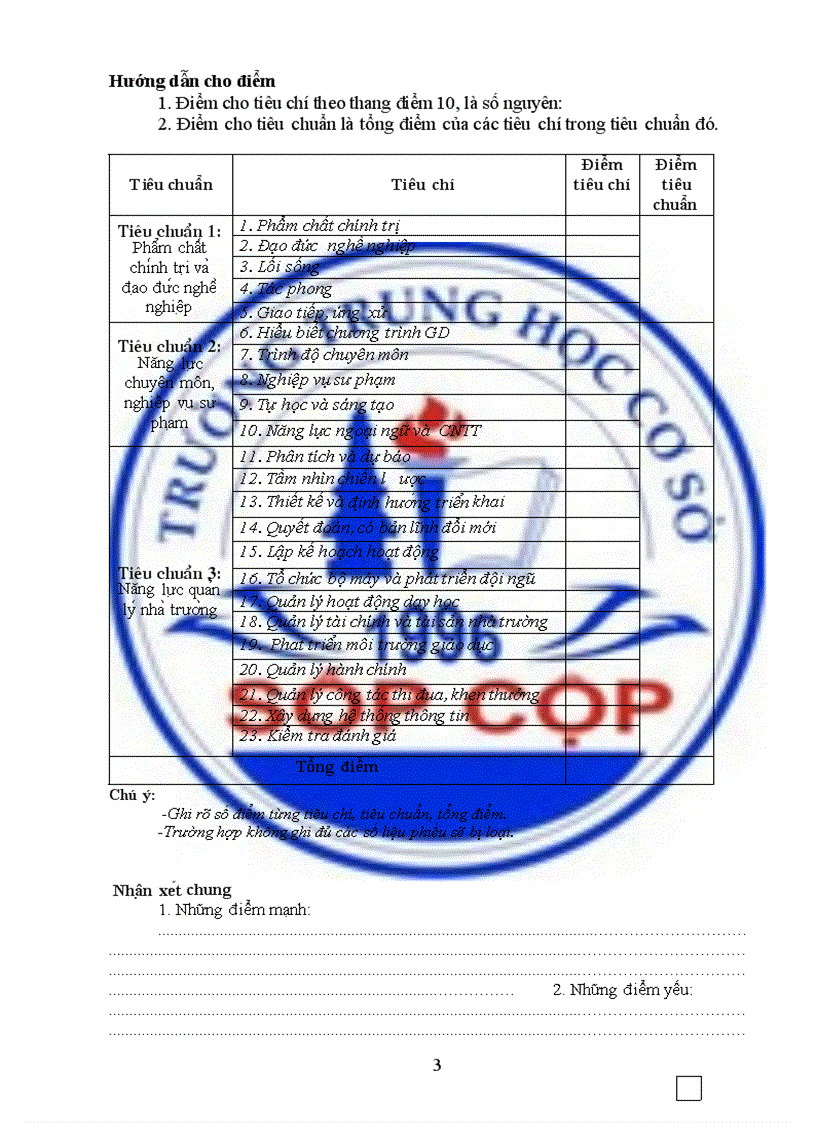 image for page Các biểu mẫu đánh giá Chuẩn phó Hiệu trưởng