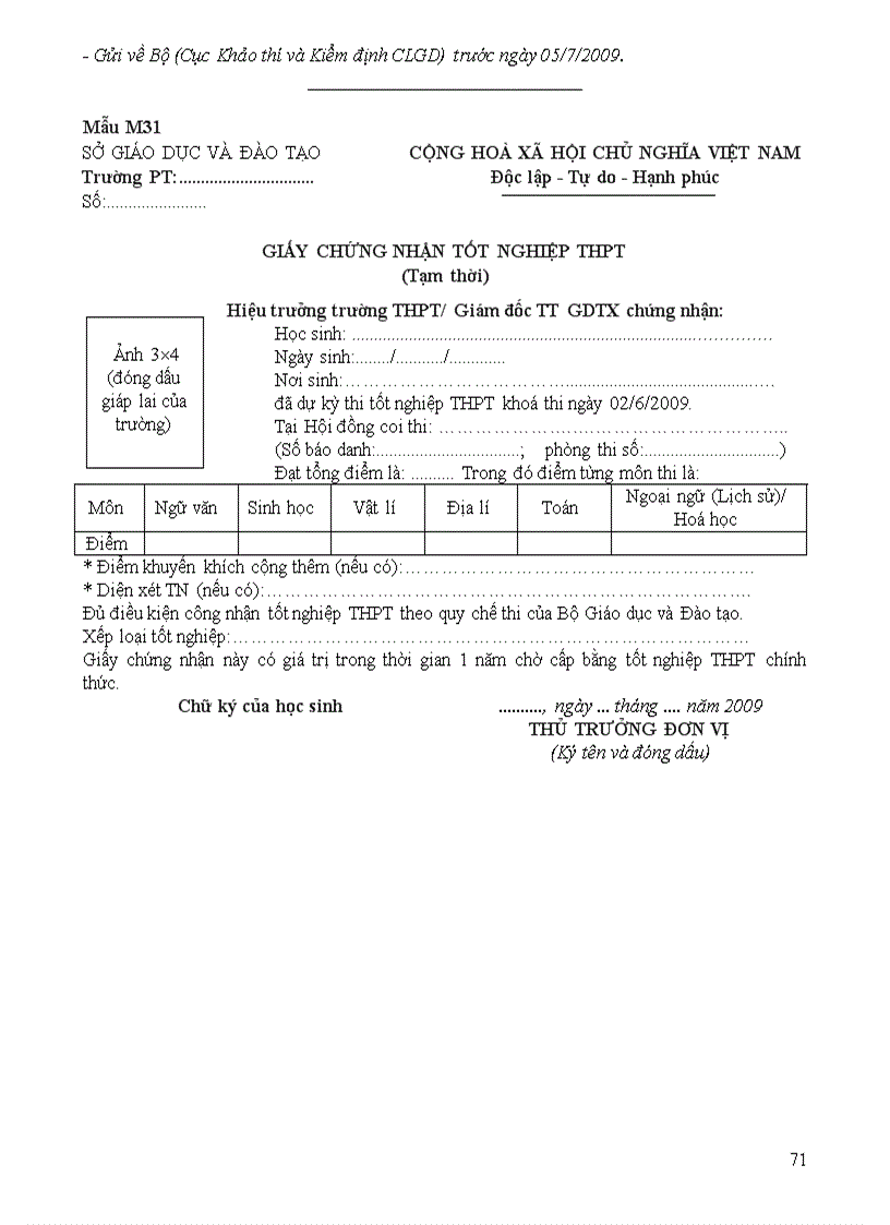 image for page Cac bieu mau thi TN 2009 moi