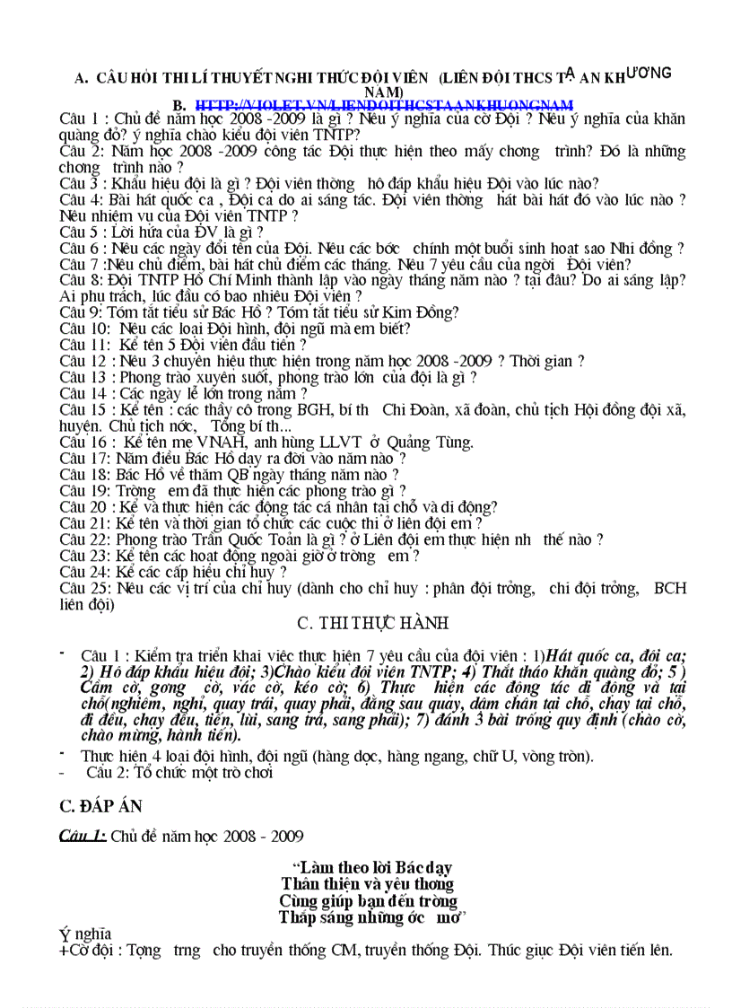 image for page Các câu hỏi kiểm tra các chuyên hiệu trong chương trình rèn luyện Đội viên