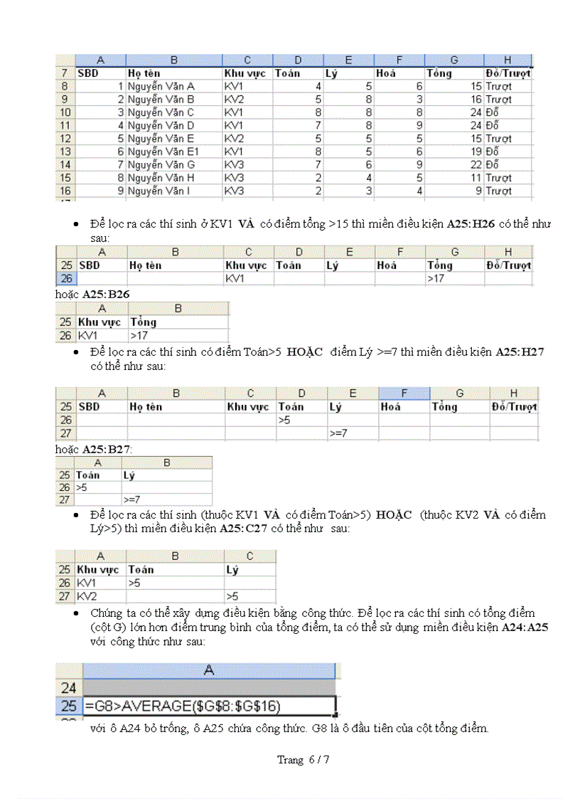 image for page Các hàm trong Excel