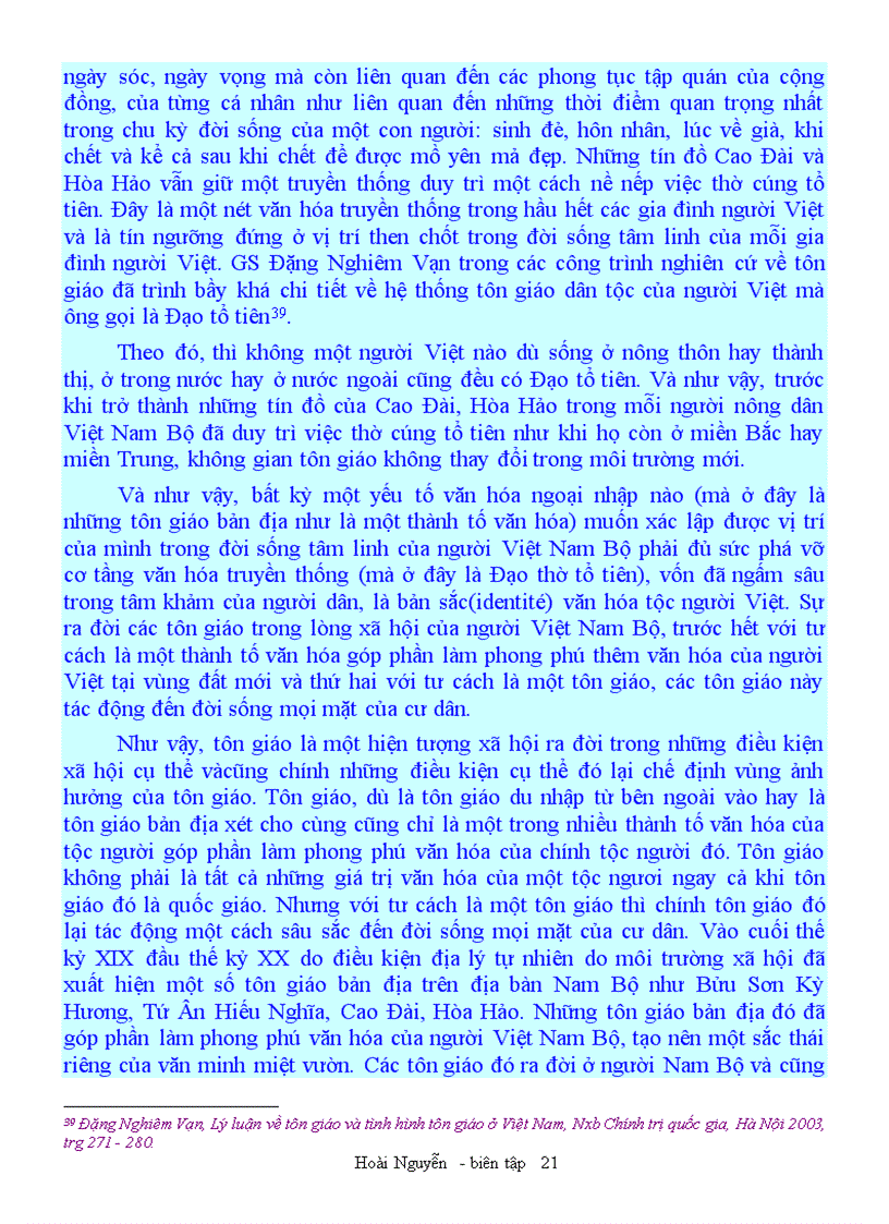 image for page Các tôn giáo bản địa và ảnh hưởng của nó đến đời sống văn hóa cùa người Việt Nam bộ