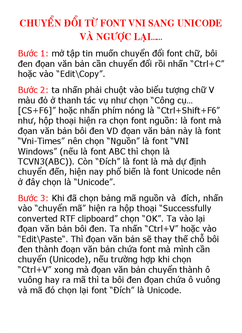 image for page Cach Chuyen doi tu Font VNI Sang Unicode Va Nguoc Lai