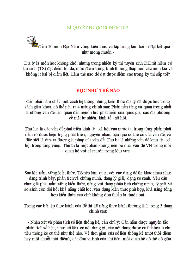 image for page Cách làm bài thi môn Địa Bài tham khảo