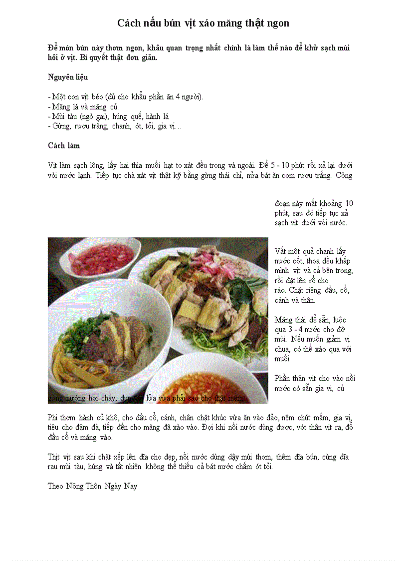 image for page Cách nấu bún vịt xáo măng thật ngon