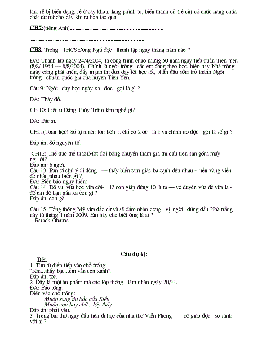 image for page Cau hoi ngoai khoa rung chuong vang