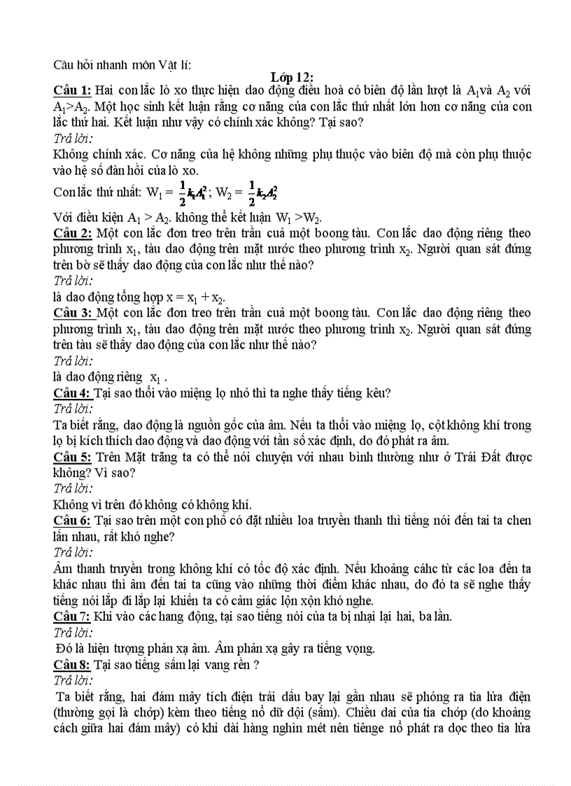 image for page Câu hỏi nhanh thi TDLS môn vật lý