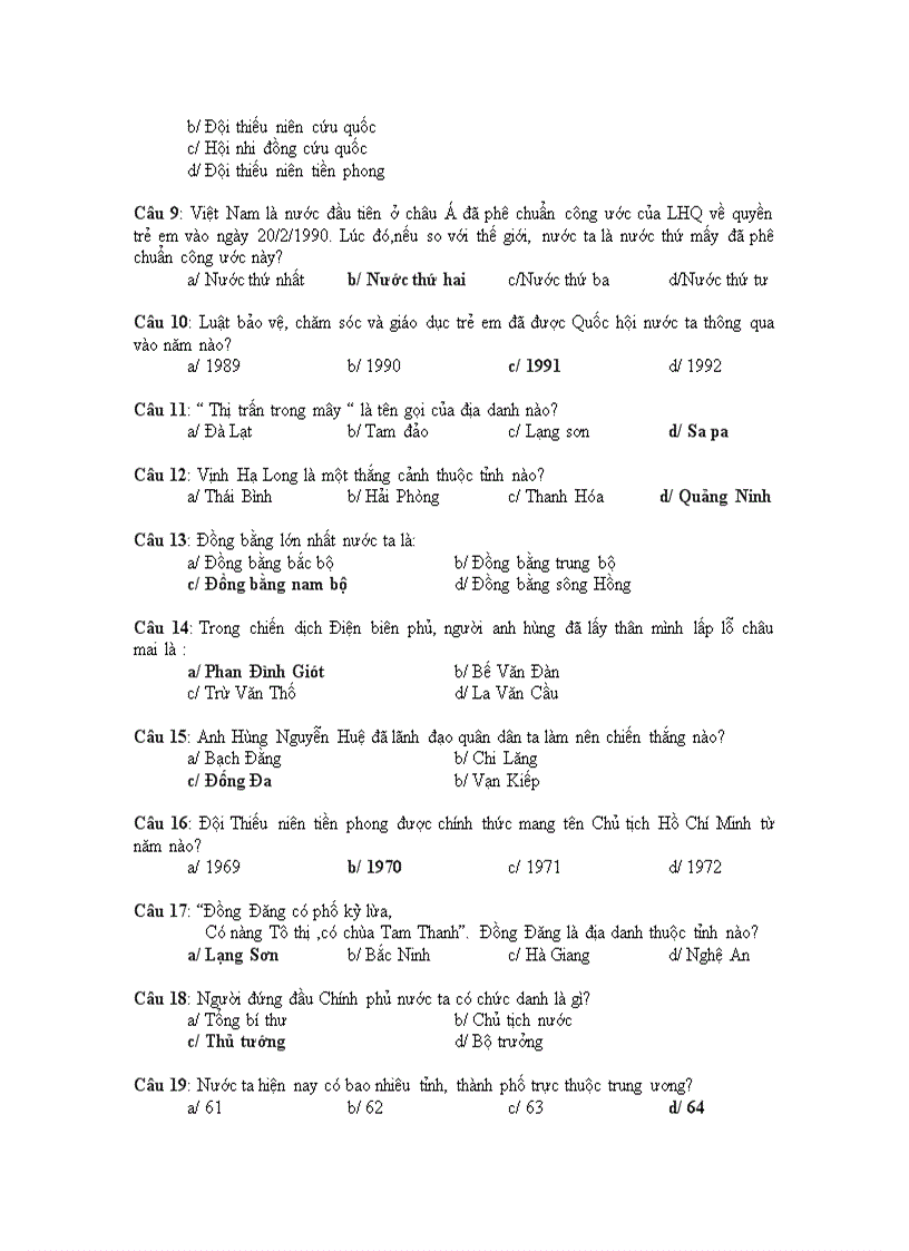 image for page CÂU HỎI TRẮC NGHIỆM CHO CÁC CUỘC THI TRONG HDGDNGLL Phần I