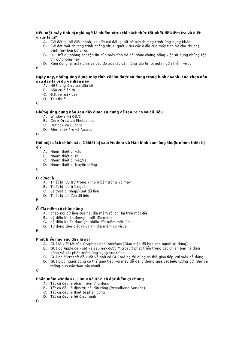 image for page Câu hỏi trắc nghiệm Tin học căn bản