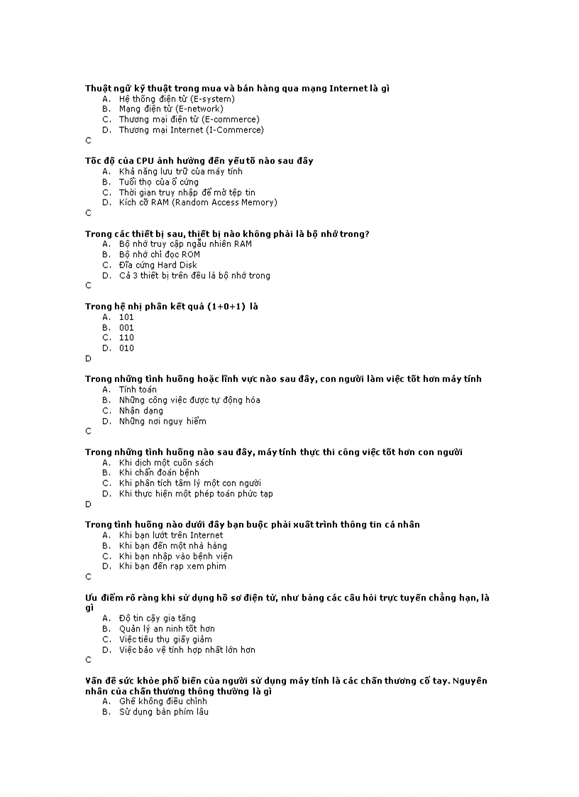 image for page Câu hỏi trắc nghiệm Tin học căn bản