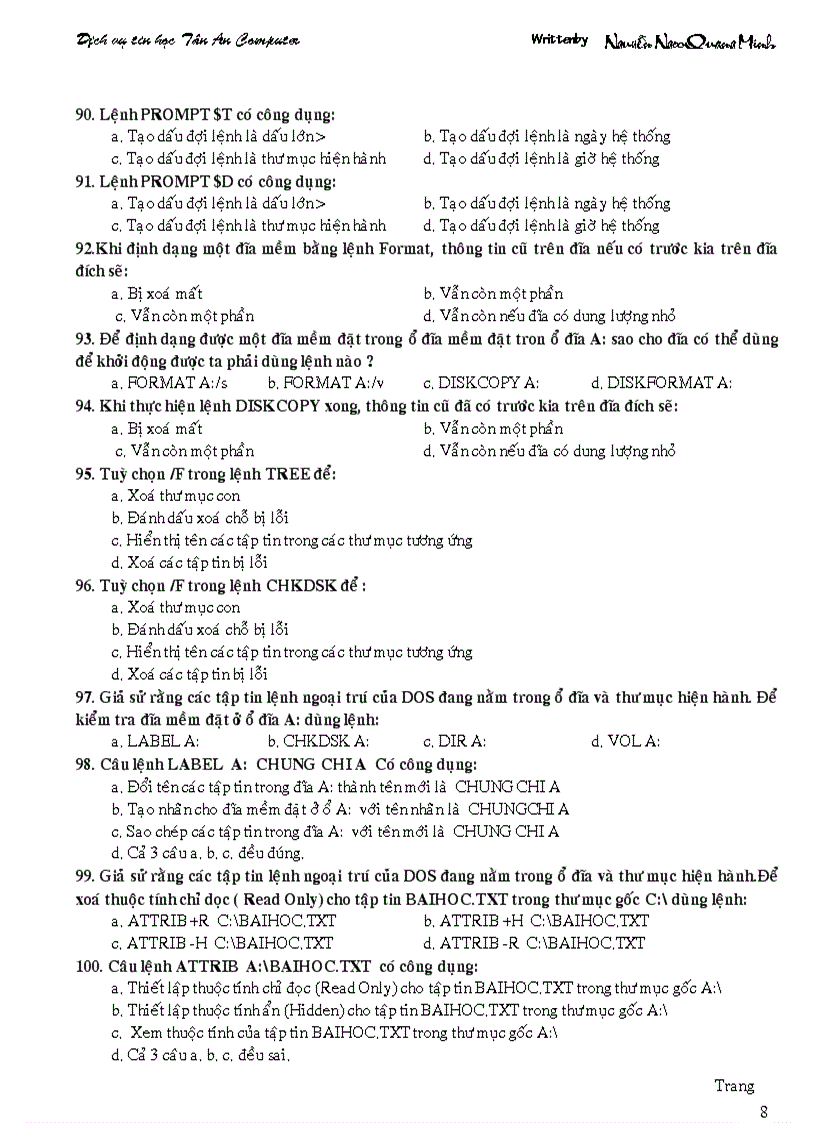 image for page Câu hỏi trắc nghiệm tin học chứng chỉ A