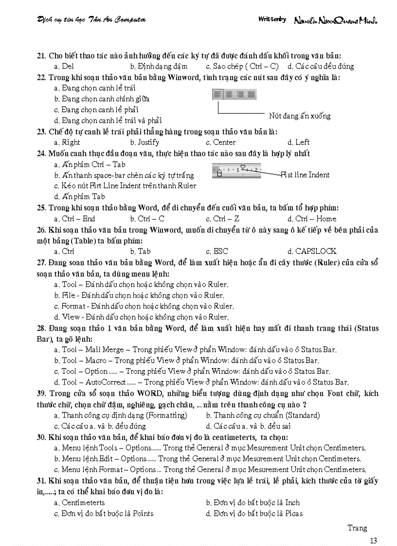 image for page Câu hỏi trắc nghiệm tin học chứng chỉ A