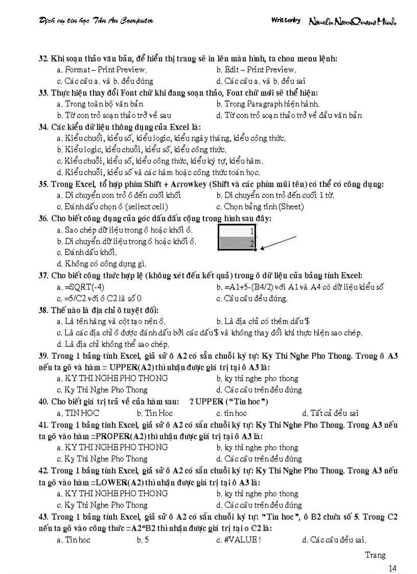image for page Câu hỏi trắc nghiệm tin học chứng chỉ A