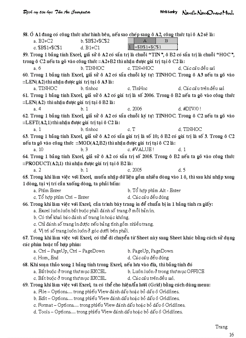 image for page Câu hỏi trắc nghiệm tin học chứng chỉ A