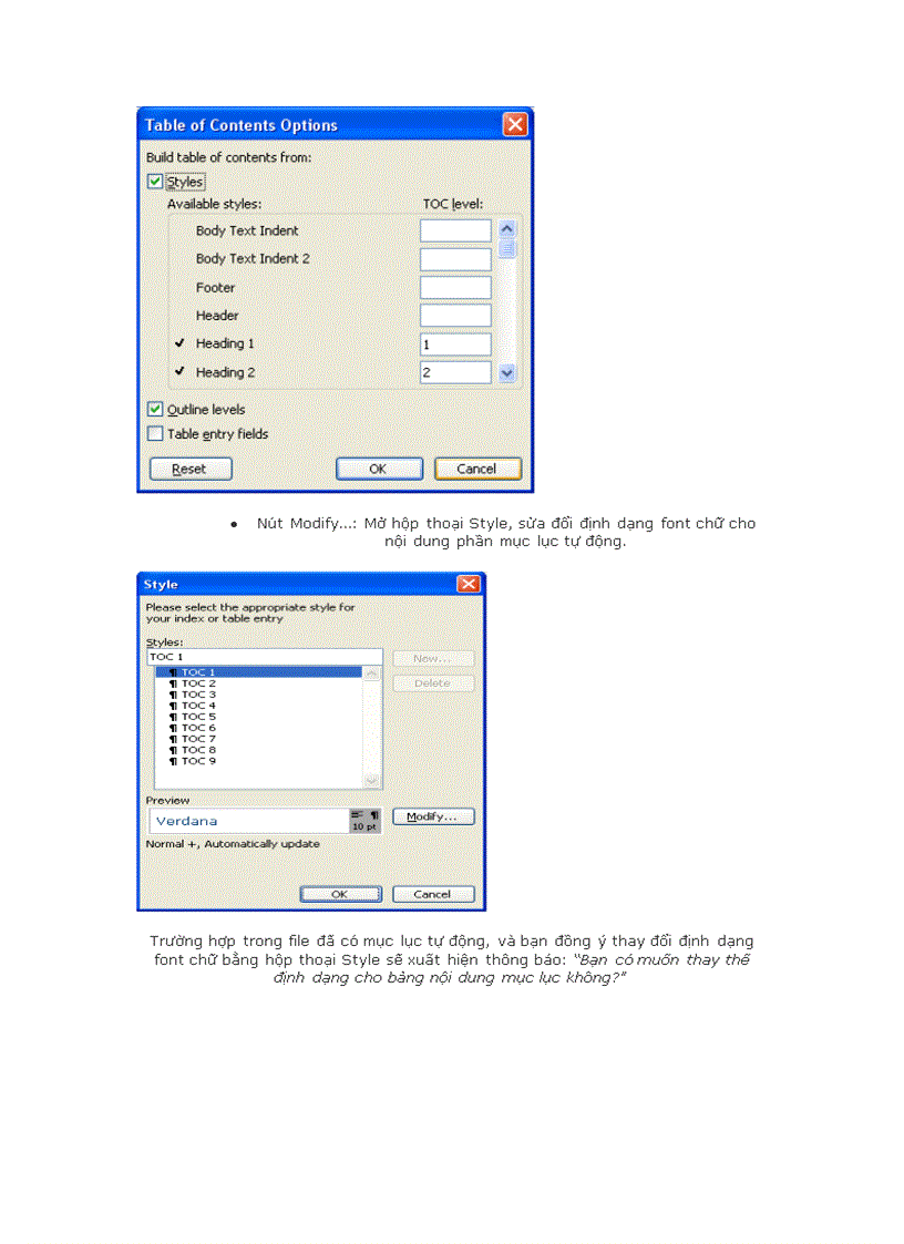 image for page Cấu tạo mục lục tự động trong word