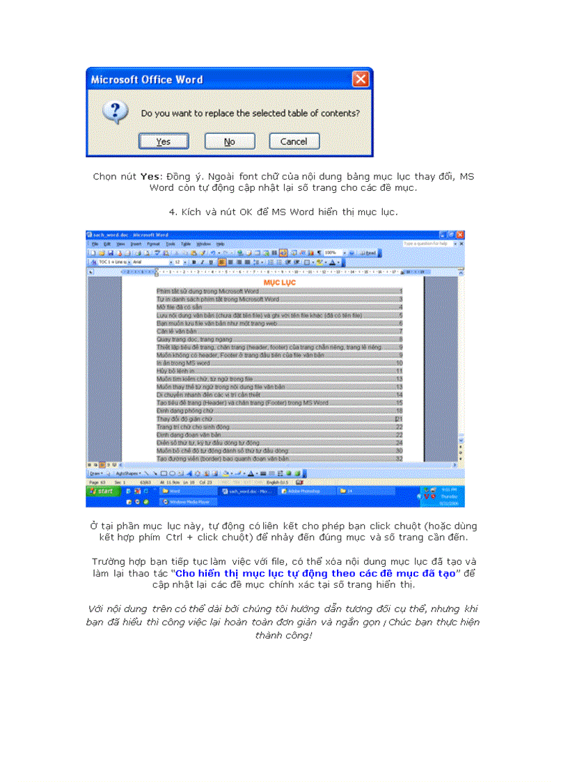 image for page Cấu tạo mục lục tự động trong word