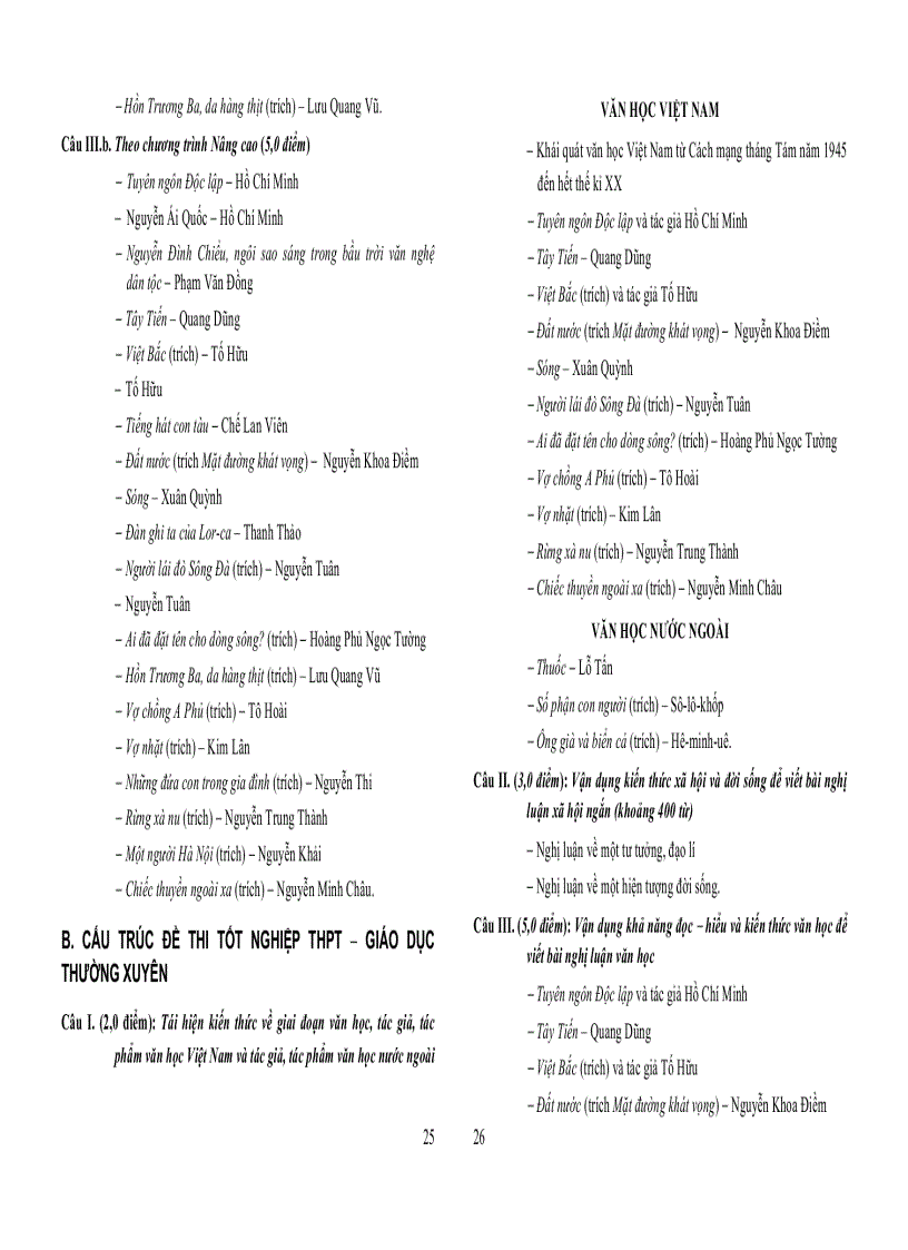 image for page Cấu trúc đề thi TN và CĐ Đh năm 2010