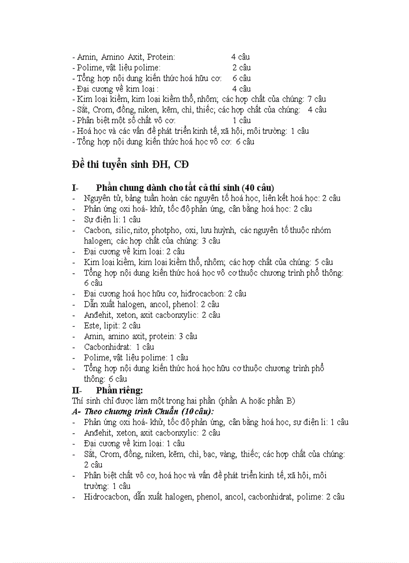 image for page Cấu trúc đề thi tốt nghiệp THPT và ĐH CĐ 2010 môn Hóa