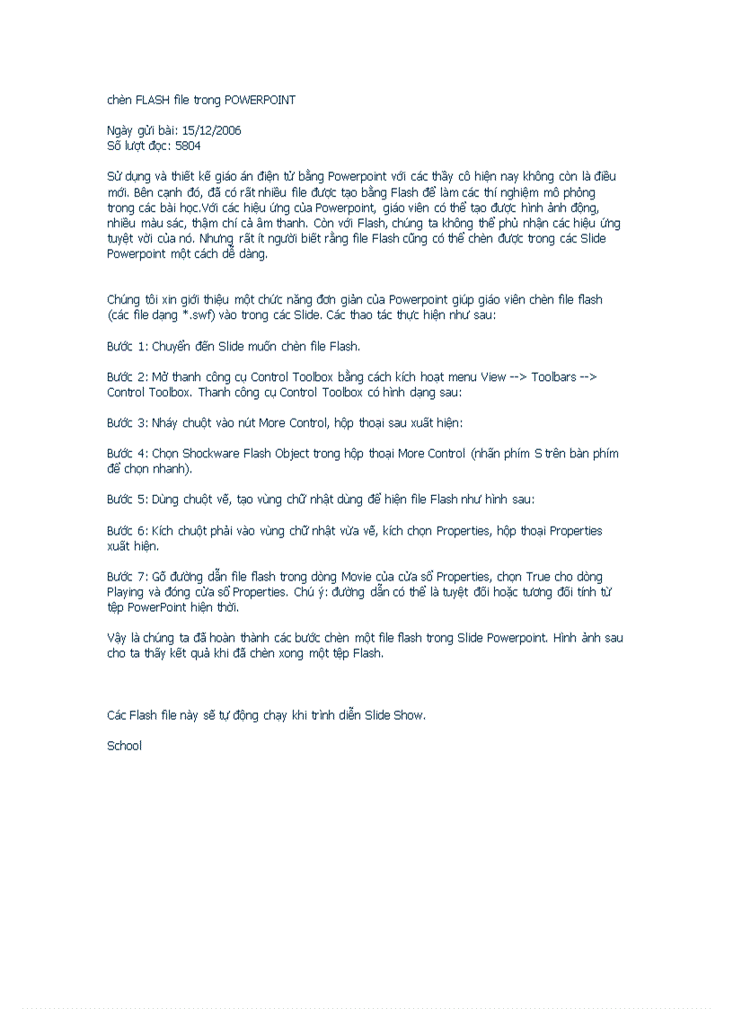 image for page Chèn FLASH file trong POWERPOINT