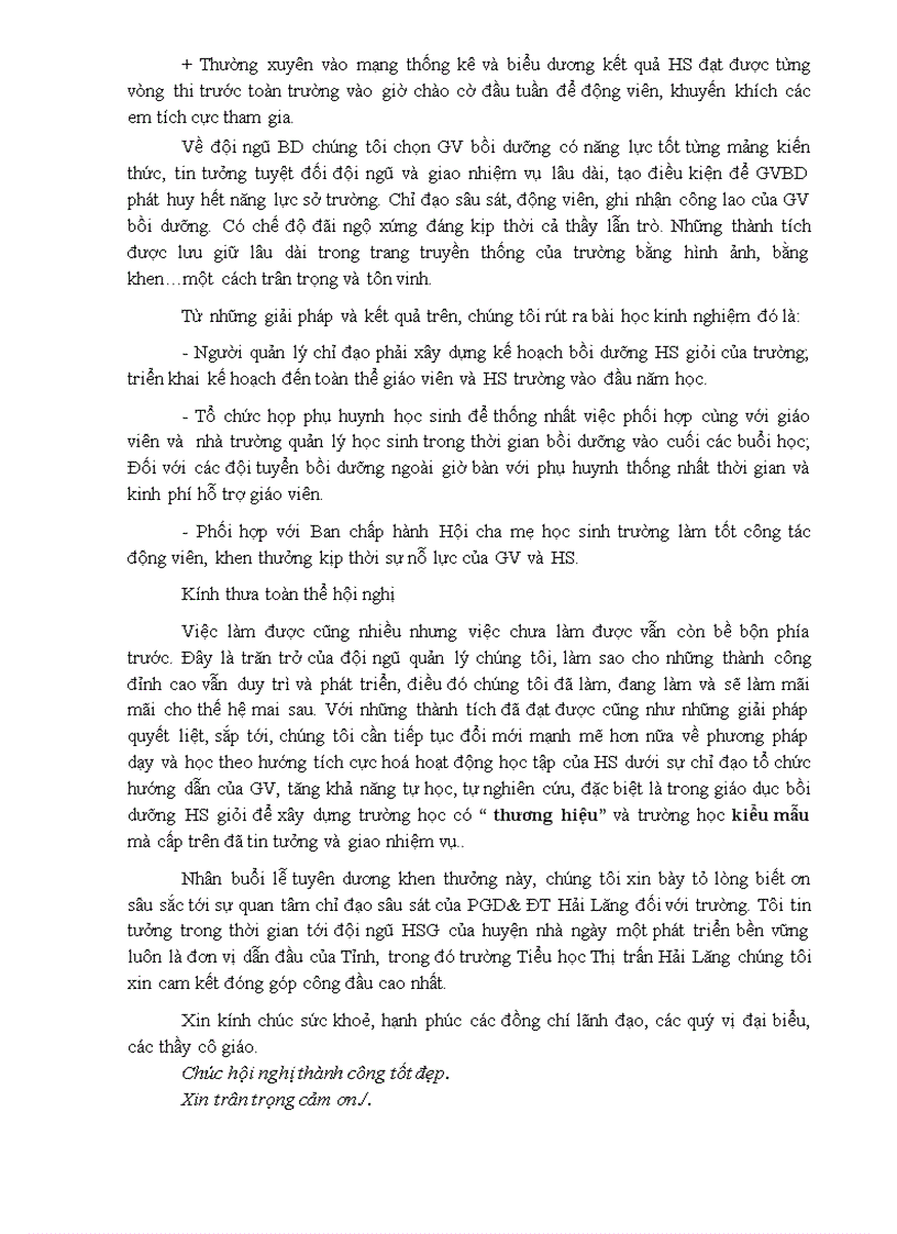 image for page Chỉ đạo công tác bồi dưỡng học sinh giỏi ở trường Tiểu học thị trấn Hải Lăng