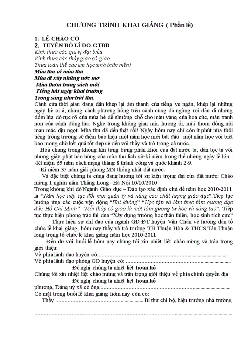 image for page Chương trình khai giảng 2010 2011 đầy đủ
