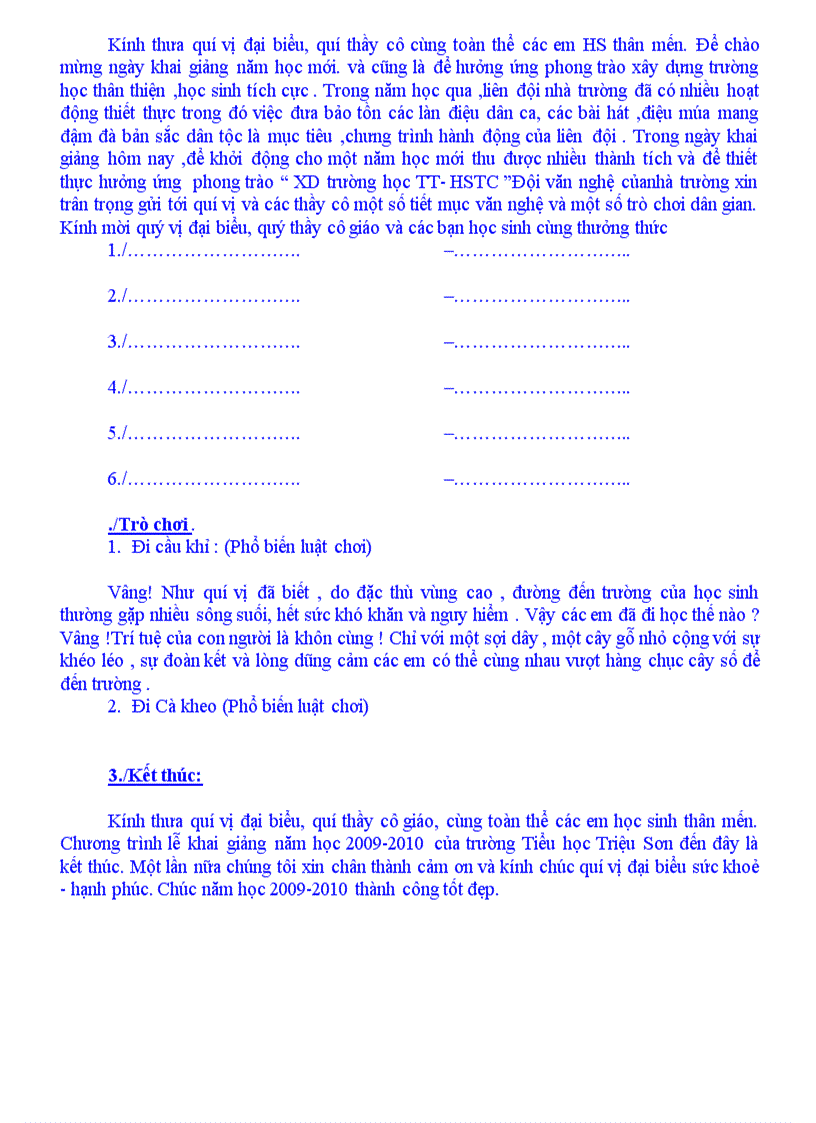image for page Chương trình khai giảng Đầy đủ