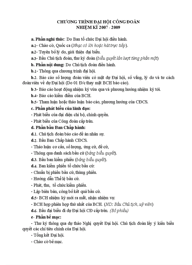 image for page Chương trình khai mạc bế mạc Đại hội CĐ nhiệm kì 2009 2012