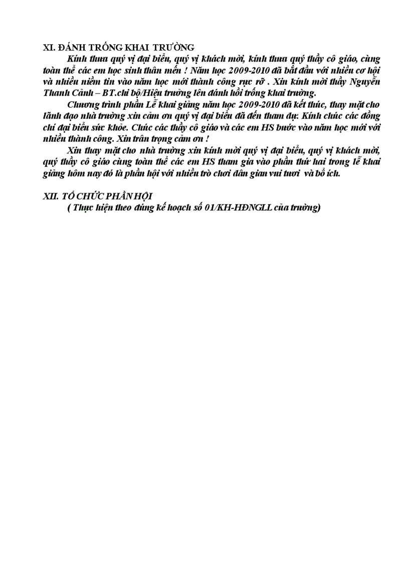 image for page Chương trình Lễ khai giảng NH 09 10