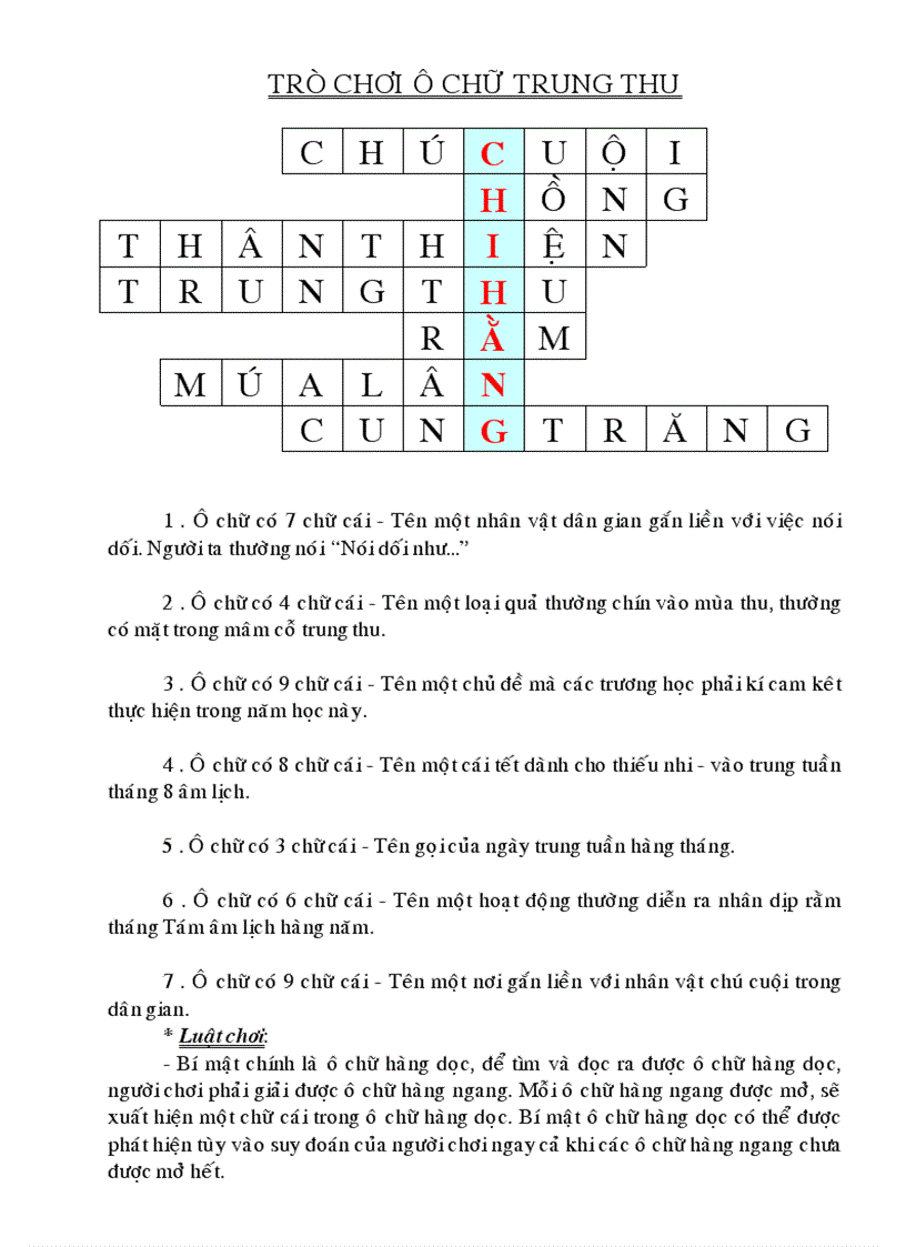 image for page Chương trình Tết Trung thu Giải ô chữ Trung thu