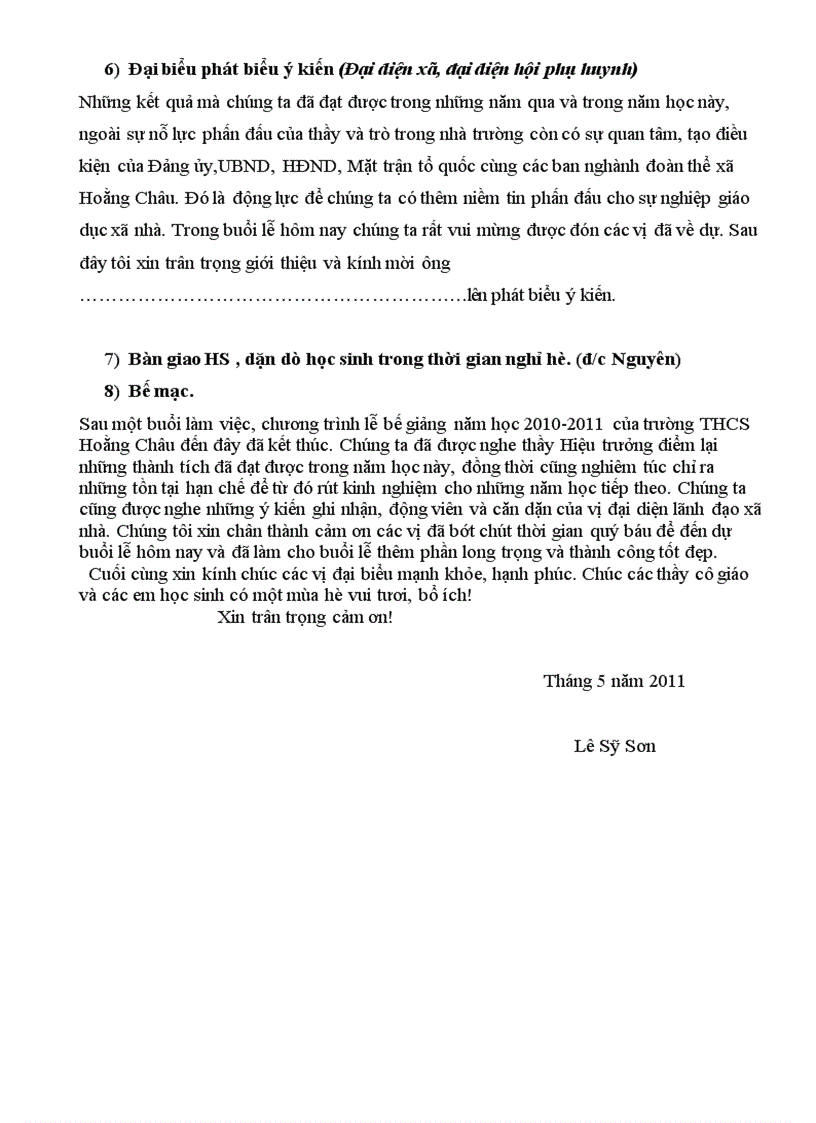 image for page Chương trình tổ chức lễ bế giảng năm học