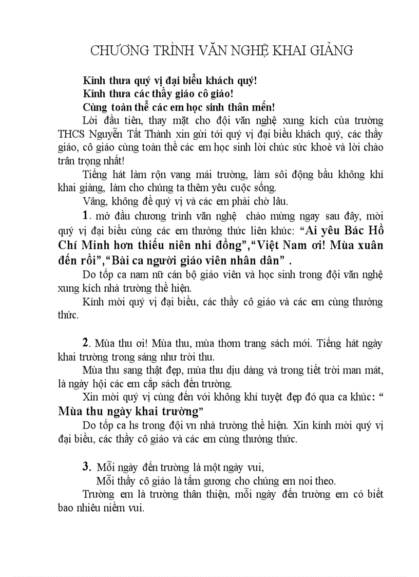image for page Chương trình văn nghệ khai giảng