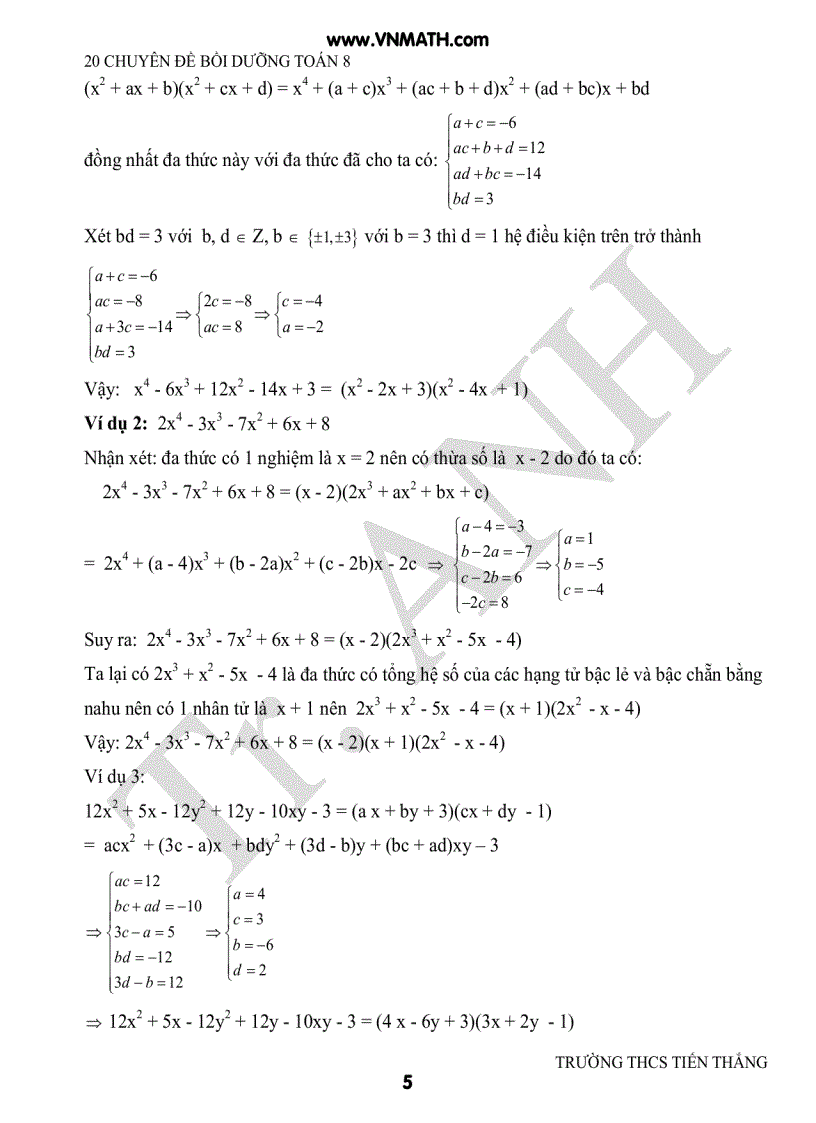 Chuyên đề bồi dưỡng Đại Số 8