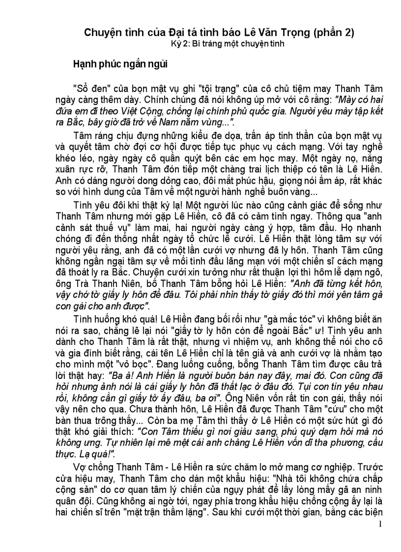 image for page Chuyện tình của Đại tá tình báo Lê Văn Trọng