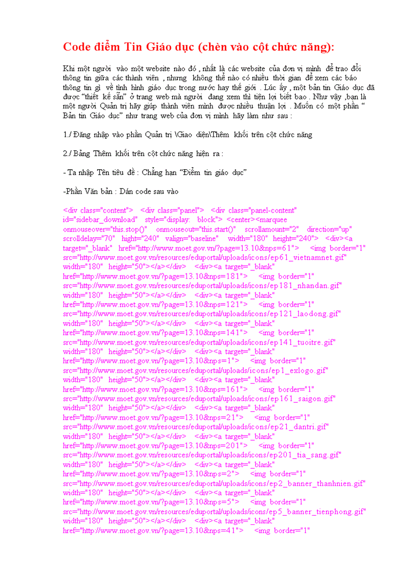 image for page Code Bản tin Giáo Dục