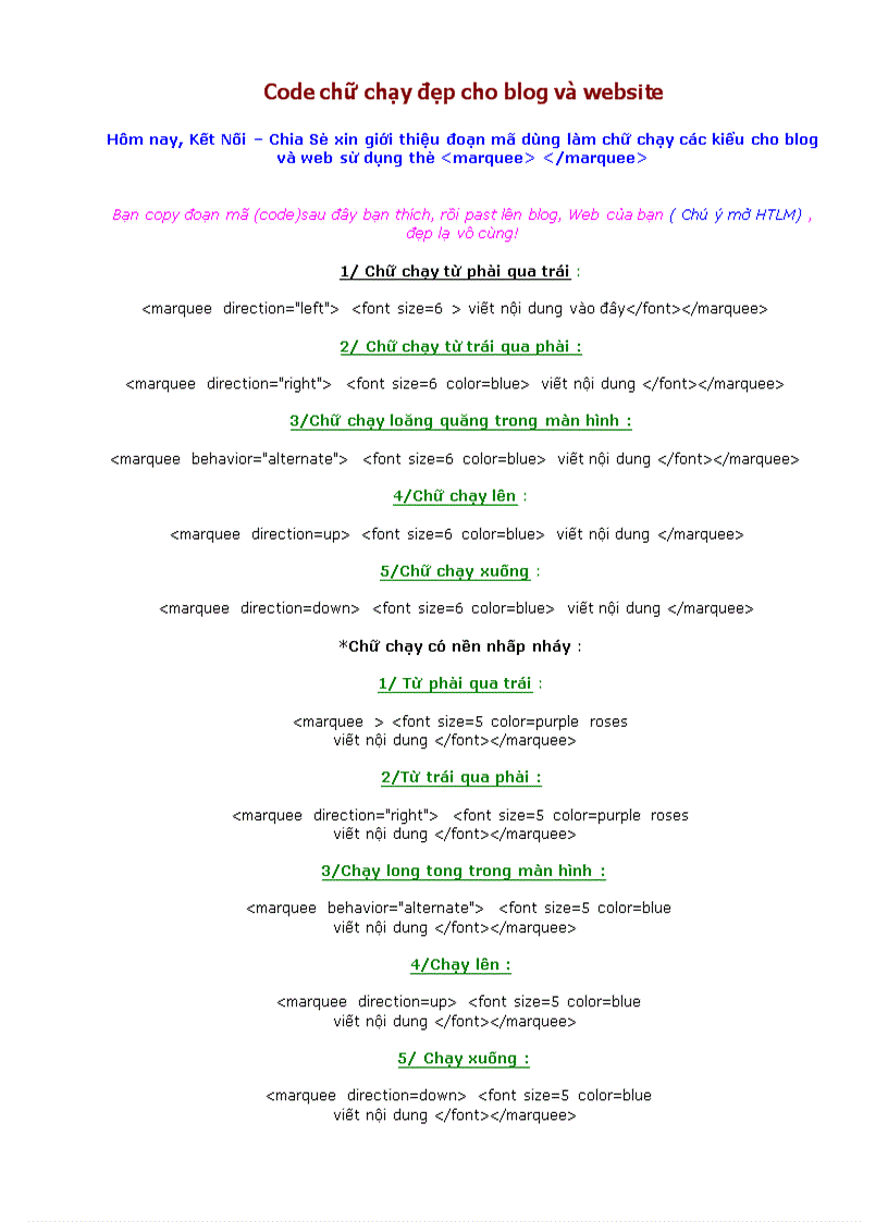 image for page Code chữ chạy đẹp cho blog và website