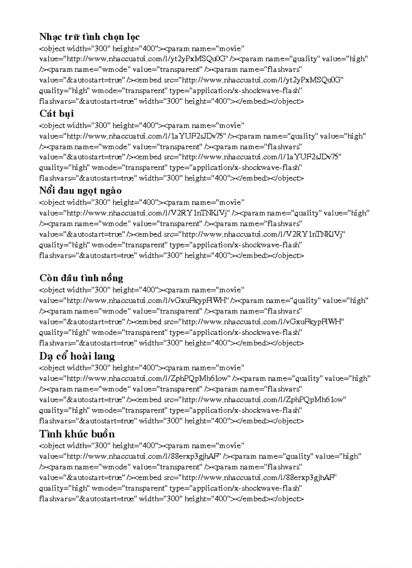 image for page Code Một số bài hát trữ tình hay