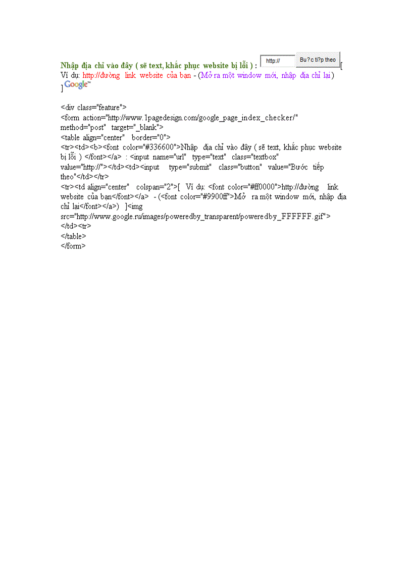 image for page Code text đường link web