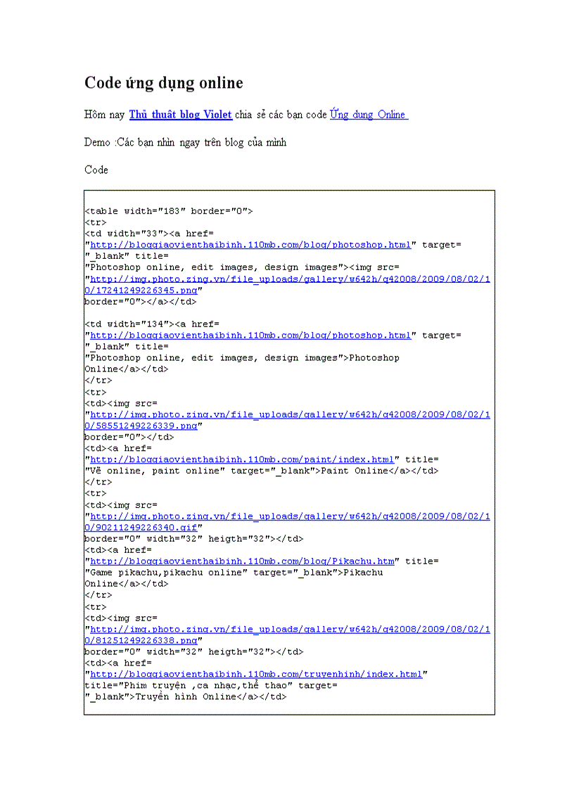 image for page Code ứng dụng online