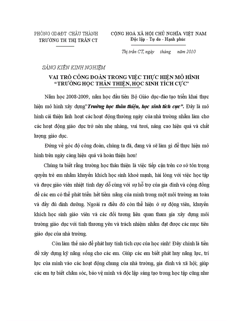 image for page Công đoàn trong việc xây dựng THTT HSTC