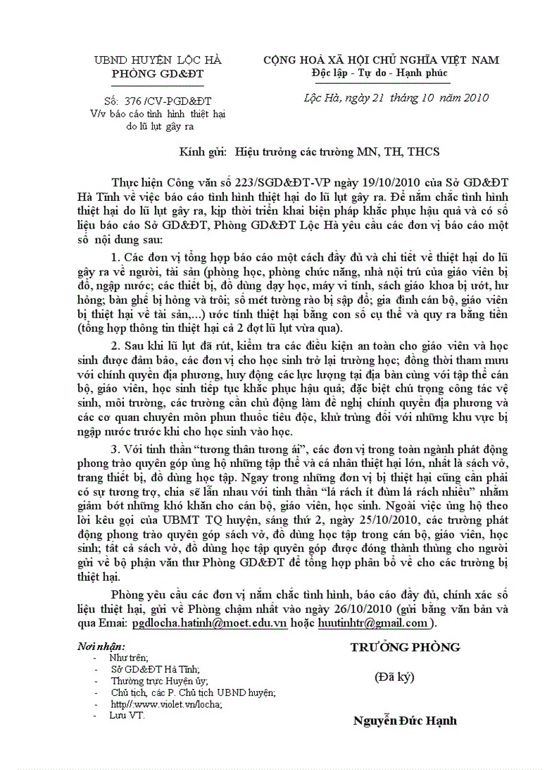 image for page Công văn đề nghị các trường MN TH THCS báo cáo chi tiết những thiệt hại do lũ lụt gây ra trong 2 đợt