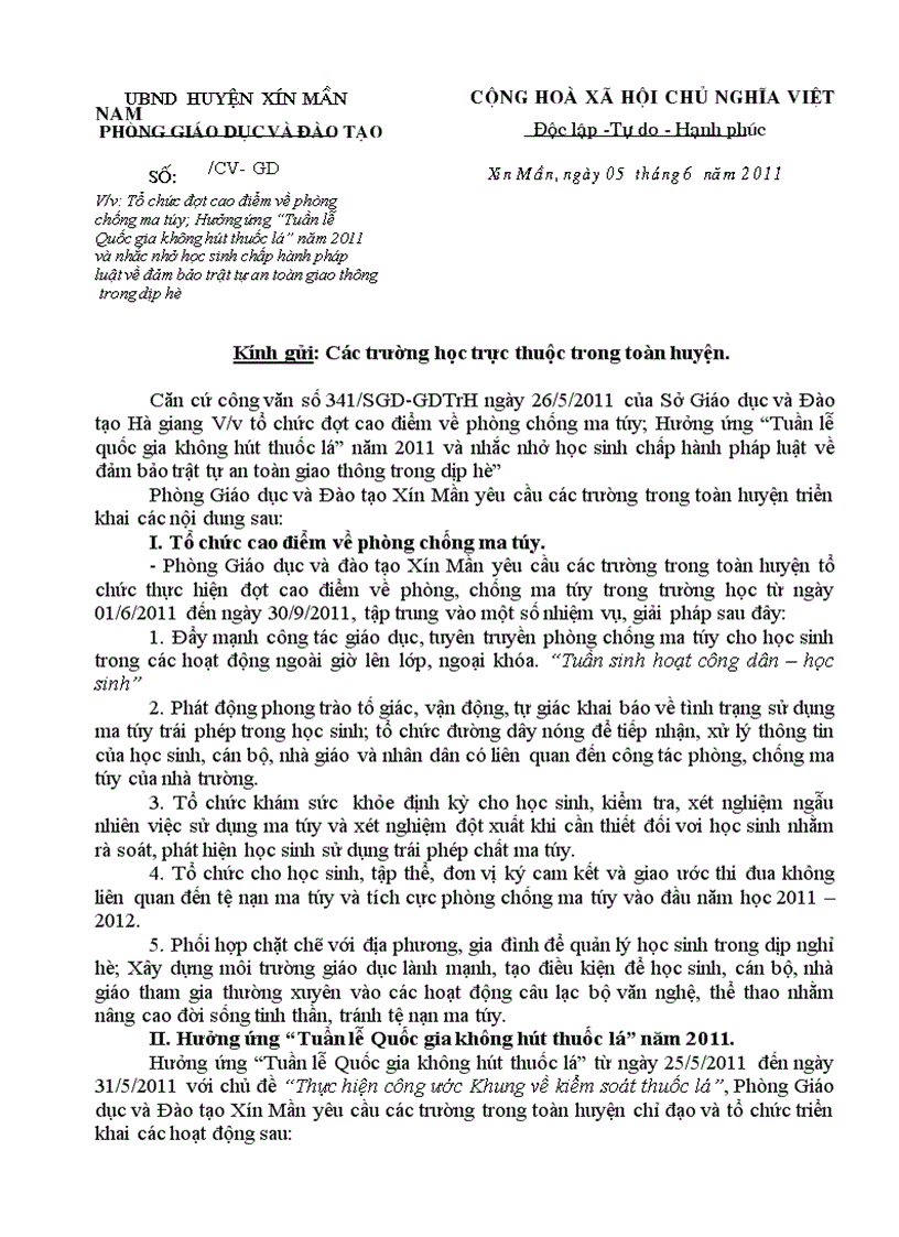 image for page Công văn hưởng ứng không hút thuốc lá