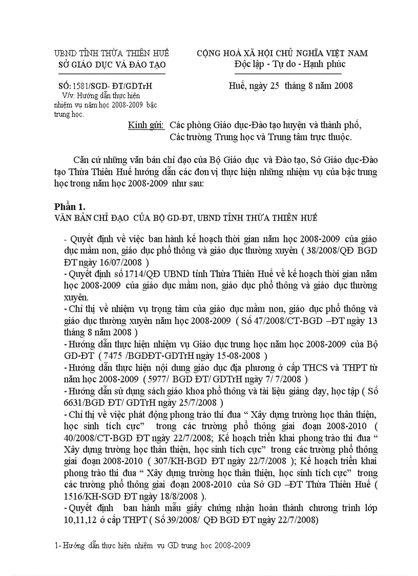 image for page Công văn số 1581 của Sở GD ĐT Thừa Thiên Huế