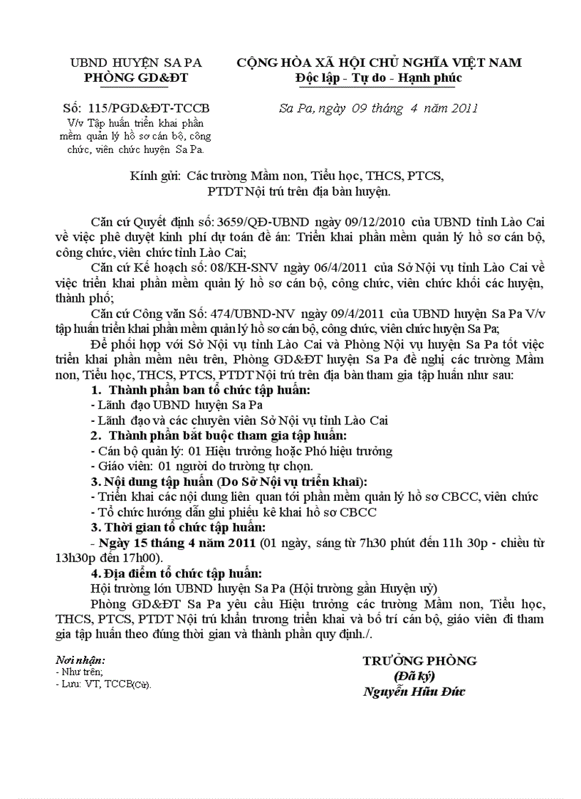 image for page Công văn tập huấn phần mềm quản lý CBCC